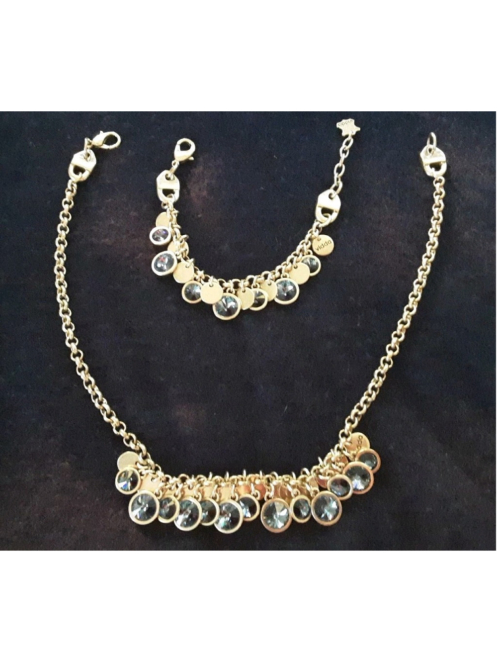 VIDDA-Spain-Hand-Crafted Necklace & Bracelet Blue Austrian Crystals Silver Discs